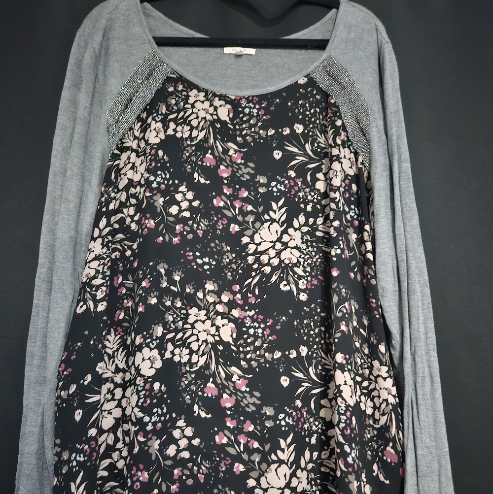 Maurices Black and Pink Floral Blouse 3X